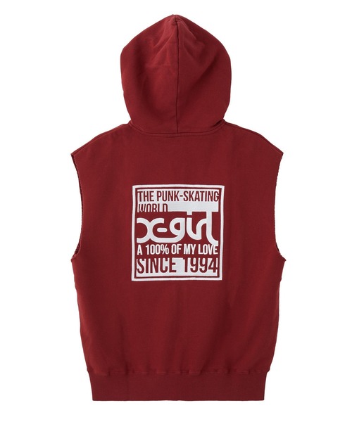 X-girl(エックスガール)の「SIGNBOARD LOGO ZIP UP SWEAT VEST(ベスト・レディース・アッシュ/ブラック/バーガンディー・S/M)」の11枚目の写真