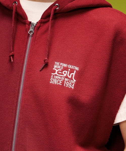 X-girl(エックスガール)の「SIGNBOARD LOGO ZIP UP SWEAT VEST(ベスト・レディース・アッシュ/ブラック/バーガンディー・S/M)」の7枚目の写真