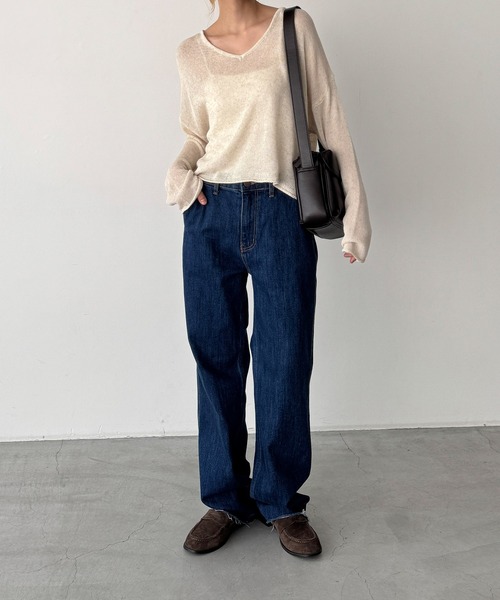 CANAL JEAN（キャナルジーン）の「El mar　リヨセルリネンVネックニット（ニット/セーター・レディース・ベージュ/ブラック/グレー・ONE SIZE）」の9枚目の写真