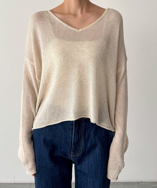 CANAL JEAN（キャナルジーン）の「El mar　リヨセルリネンVネックニット（ニット/セーター・レディース・ベージュ/ブラック/グレー・ONE SIZE）」の12枚目の写真