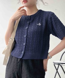 〇ロゴ刺繍 ケーブル編み半袖カーディガン