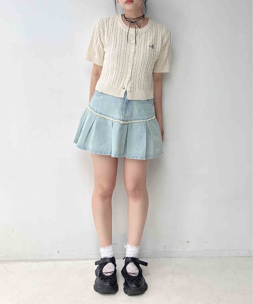 AS KNOW AS plus（アズノゥアズプラス）の「〇ロゴ刺繍 ケーブル編み半袖カーディガン（カーディガン/ボレロ・レディース・ホワイト×ブラック/シルバー/オフホワイト/ネイビー・FREE）」の10枚目の写真