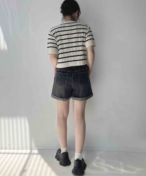 AS KNOW AS plus（アズノゥアズプラス）の「〇ロゴ刺繍 ケーブル編み半袖カーディガン（カーディガン/ボレロ・レディース・ホワイト×ブラック/シルバー/オフホワイト/ネイビー・FREE）」の18枚目の写真