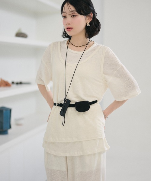 LAULEN(ローレン)の「2set layered tops /2SETレイヤードトップス(Tシャツ/カットソー・レディース・ホワイト/カーキ/ブラック・FREE)」の1枚目の写真