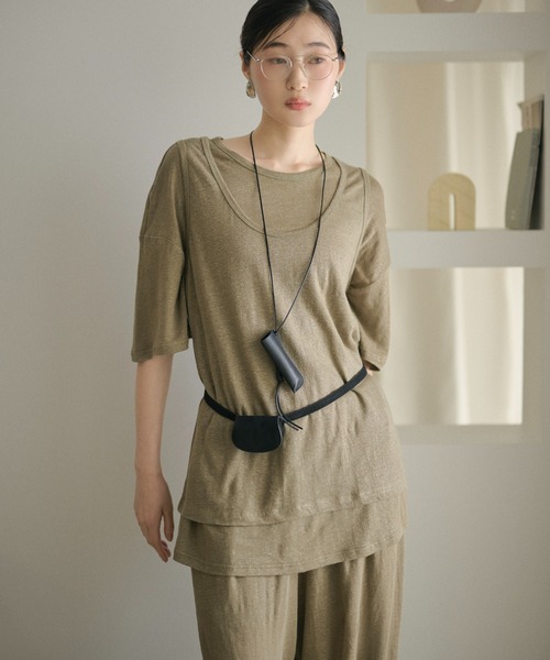 LAULEN(ローレン)の「2set layered tops /2SETレイヤードトップス(Tシャツ/カットソー・レディース・ホワイト/カーキ/ブラック・FREE)」の3枚目の写真