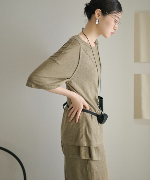 LAULEN(ローレン)の「2set layered tops /2SETレイヤードトップス(Tシャツ/カットソー・レディース・ホワイト/カーキ/ブラック・FREE)」の9枚目の写真