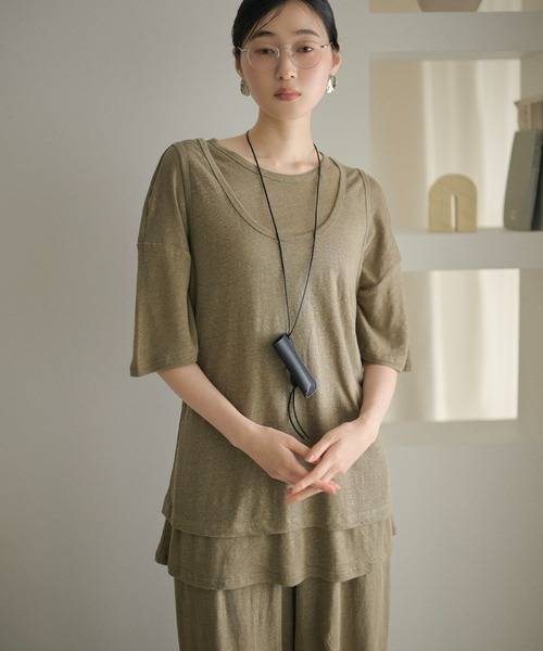 LAULEN(ローレン)の「2set layered tops /2SETレイヤードトップス(Tシャツ/カットソー・レディース・ホワイト/カーキ/ブラック・FREE)」の11枚目の写真