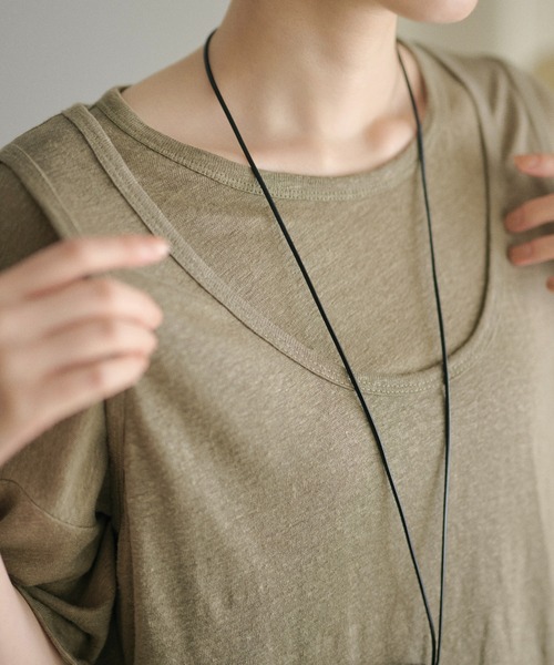 LAULEN(ローレン)の「2set layered tops /2SETレイヤードトップス(Tシャツ/カットソー・レディース・ホワイト/カーキ/ブラック・FREE)」の18枚目の写真