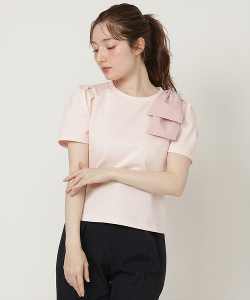 SWINGLE（スウィングル）の「【5/8(Fri)発売】ショルダーリボンカットソー（Tシャツ/カットソー・レディース・ピンク/オフホワイト/ブラック/ネイビー・FREE）」の10枚目の写真