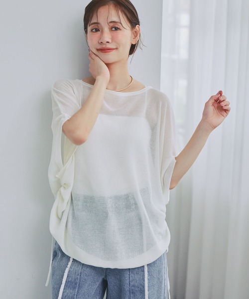 mysty woman(ミスティウーマン)の「リネン混ドロストシアーニット 798488(ニット/セーター・レディース・オフホワイト/ブルー/ブラック・FREE)」の2枚目の写真