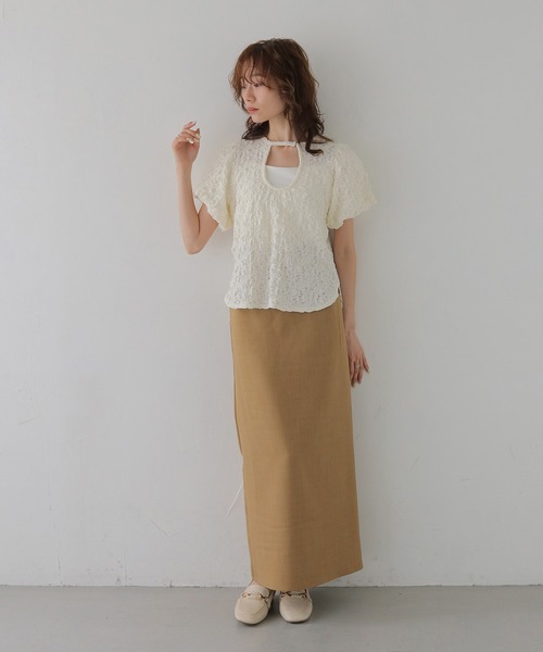 CLEIO（クレイオ）の「【CLEIO】ふくれジャガード２WAYパフスリーブプルオーバー BUBBLE JACQUARD 2WAY PUFF SLEEVE PULLOVER（Tシャツ/カットソー・レディース・アイボリー/チャコールグレー/ブラウン・FREE）」の13枚目の写真