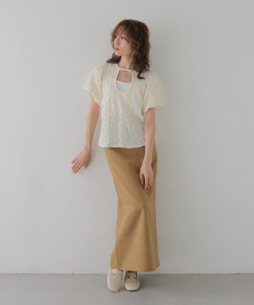CLEIO（クレイオ）の「【CLEIO】ふくれジャガード２WAYパフスリーブプルオーバー BUBBLE JACQUARD 2WAY PUFF SLEEVE PULLOVER（Tシャツ/カットソー・レディース・アイボリー/チャコールグレー/ブラウン・FREE）」の14枚目の写真