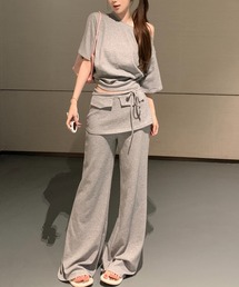 アシンメトリー 半袖 Tシャツ + パンツ セットアップ