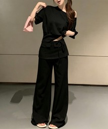 アシンメトリー 半袖 Tシャツ + パンツ セットアップ