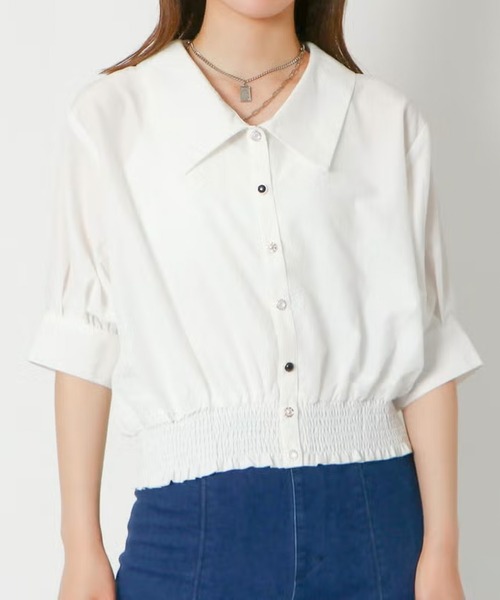 GORGE(ゴージ)の「5分裾シャーリングブラウス(シャツ/ブラウス・レディース・ネイビー/オフホワイト/ラベンダー・F)」の1枚目の写真