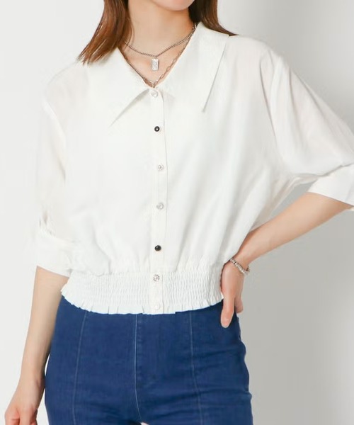 GORGE(ゴージ)の「5分裾シャーリングブラウス(シャツ/ブラウス・レディース・ネイビー/オフホワイト/ラベンダー・F)」の9枚目の写真
