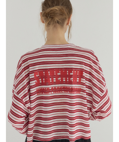 Sorry,Too Much Love(ソーリートゥーマッチラブ)の「Cropped Stripe Loose Fit Collar Top_Red(Tシャツ/カットソー・レディース・その他・FREE)」の2枚目の写真