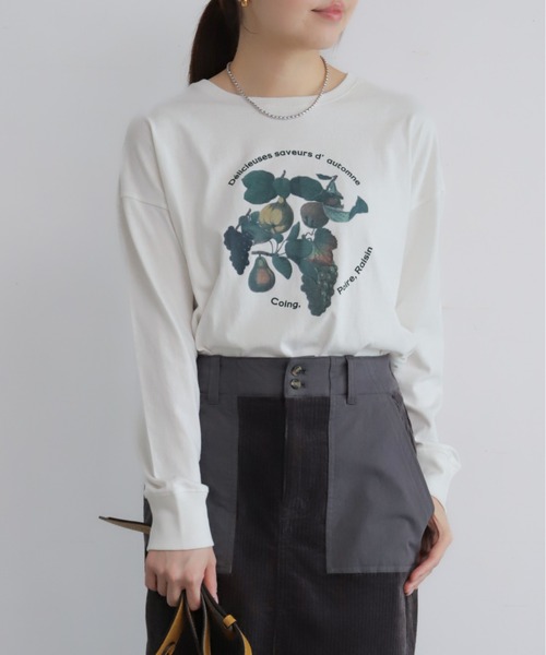 NOMBRE IMPAIR（ノンブルアンペール）の「フルーツフロッキープリント　長袖TEE（Tシャツ/カットソー・レディース・ホワイト/ベージュ・FREE）」の3枚目の写真