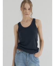 Ribbon Ribbed U-Neck Tank Top_Navy