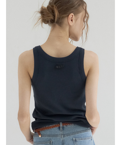 Sorry,Too Much Love(ソーリートゥーマッチラブ)の「Ribbon Ribbed U-Neck Tank Top_Navy(Tシャツ/カットソー・レディース・その他・FREE)」の2枚目の写真