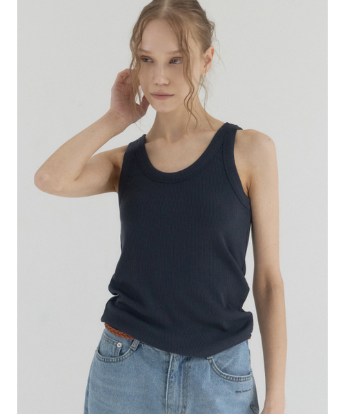 Sorry,Too Much Love(ソーリートゥーマッチラブ)の「Ribbon Ribbed U-Neck Tank Top_Navy(Tシャツ/カットソー・レディース・その他・FREE)」の3枚目の写真