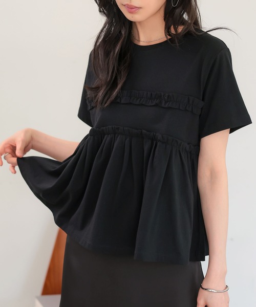 KOBE LETTUCE(コウベレタス)の「ペプラムTシャツ(Tシャツ/カットソー・レディース・ピンク/オフホワイト/ブラック・M)」の3枚目の写真