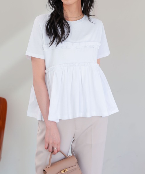 KOBE LETTUCE(コウベレタス)の「ペプラムTシャツ(Tシャツ/カットソー・レディース・ピンク/オフホワイト/ブラック・M)」の4枚目の写真