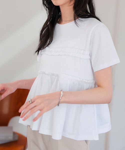 KOBE LETTUCE(コウベレタス)の「ペプラムTシャツ(Tシャツ/カットソー・レディース・ピンク/オフホワイト/ブラック・M)」の5枚目の写真