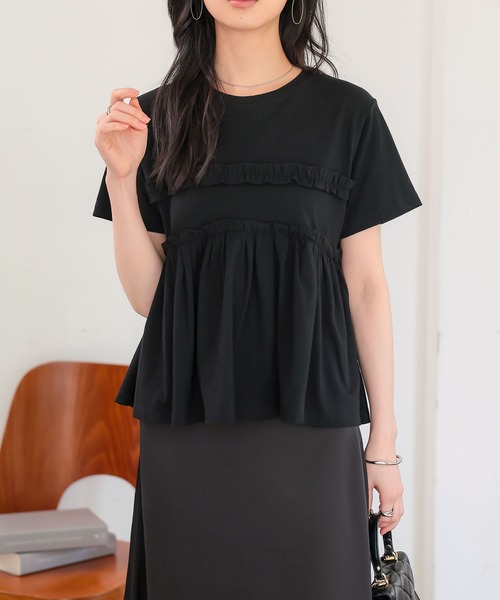 KOBE LETTUCE(コウベレタス)の「ペプラムTシャツ(Tシャツ/カットソー・レディース・ピンク/オフホワイト/ブラック・M)」の7枚目の写真