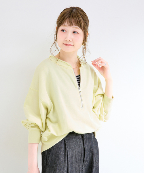 B.C STOCK(ベーセーストック)の「《追加3》ウォッシャブル / 裏毛ハーフジッププルオーバー(スウェット・レディース・ブラウン/グレー/ブラック/イエロー/アイボリー・FREE)」の5枚目の写真