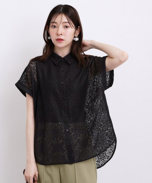 grove(グローブ)の「【洗える・体型カバー】レースドルマンシャツ(シャツ/ブラウス・レディース・オレンジ/オフホワイト/ブラウン系その他/ブラック・02/03)」の1枚目の写真