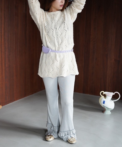 SANSeLF(サンセルフ)の「【SANSeLF】ウエストリボンリーフデザインニット saw26a001(ニット/セーター・レディース・グレー/アイボリー・FREE)」の5枚目の写真
