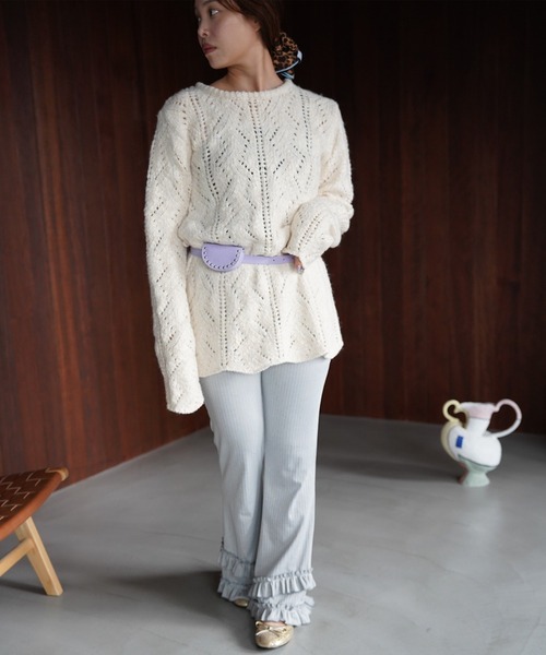 SANSeLF(サンセルフ)の「【SANSeLF】ウエストリボンリーフデザインニット saw26a001(ニット/セーター・レディース・グレー/アイボリー・FREE)」の9枚目の写真