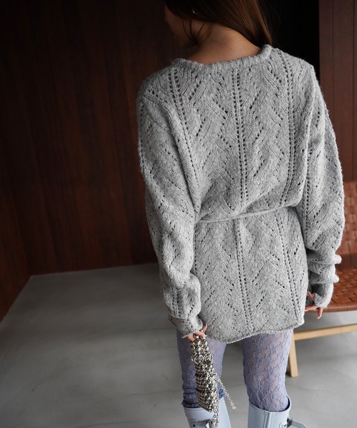 SANSeLF(サンセルフ)の「【SANSeLF】ウエストリボンリーフデザインニット saw26a001(ニット/セーター・レディース・グレー/アイボリー・FREE)」の12枚目の写真