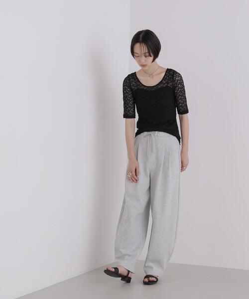 NANO universe(ナノユニバース)の「前後2wayシアーストレッチレーストップス(Tシャツ/カットソー・レディース・ブラック/ブラウン/アイボリー・FREE)」の6枚目の写真