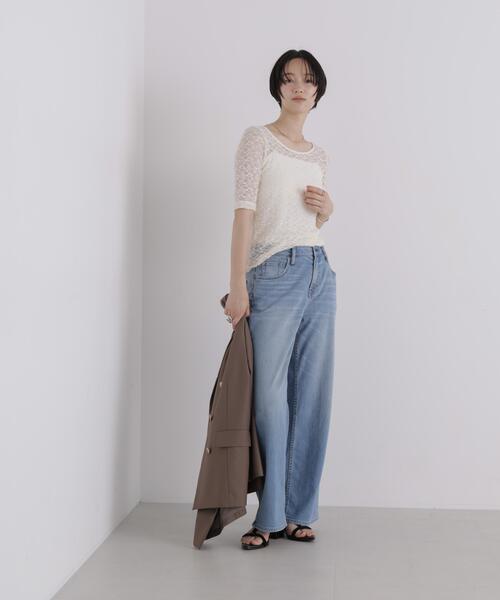 NANO universe(ナノユニバース)の「前後2wayシアーストレッチレーストップス(Tシャツ/カットソー・レディース・ブラック/ブラウン/アイボリー・FREE)」の21枚目の写真