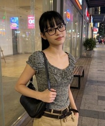 ipugo（イプゴ）の「ipugo/イプゴ フラワープリント シャーリング オフショル 2026夏物 夏服（Tシャツ/カットソー）」