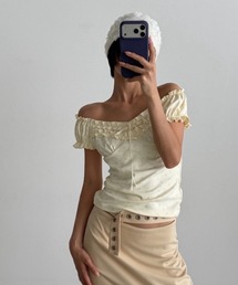 ipugo（イプゴ）の「ipugo/イプゴ フラワープリント シャーリング オフショル 2026夏物 夏服（Tシャツ/カットソー）」