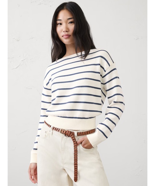 BANANA REPUBLIC FACTORY STORE(バナナリパブリック ファクトリーストア)の「BANANA REPUBLIC FACTORY STORE コットンストライプボートネックセーター(ニット/セーター・レディース・ホワイト系その他・S/XS/M/L)」の1枚目の写真