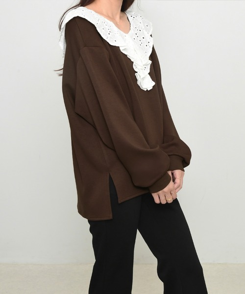 junoah(ジュノア)の「レースカラーフリルスウェット(スウェット・レディース・杢グレー/ブラウン/ブラック・SMALL/MEDIUM/LARGE)」の12枚目の写真