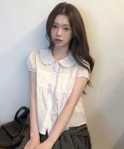 STAY MOTION（ステイモーション）の「【WEB限定】丸襟パフスリーブ小花柄ブラウス［骨格ウェーブ／フェミニン／ガーリー／韓国ファッション］（シャツ/ブラウス・レディース・オフホワイト/ホワイト系その他・F）」の4枚目の写真