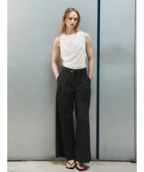 LETQSTUDIO(レチケットスタジオ)の「プリーツループリネンパンツ、ブラック(その他パンツ・レディース・その他・SMALL/MEDIUM)」の1枚目の写真