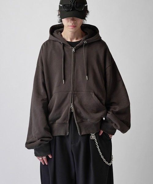 Lui's(ルイス)の「【Neucon】VOLUME DOUBLE ZIP HOODIE / ボリュームダブルジップスウェットパーカー / セットアップ対応(パーカー・メンズ・チャコールグレー/ブラック/杢グレー・2/1)」の2枚目の写真