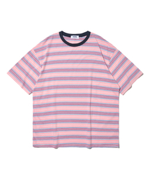 オールデイマルチストライプ半袖Tシャツ（ピンク）