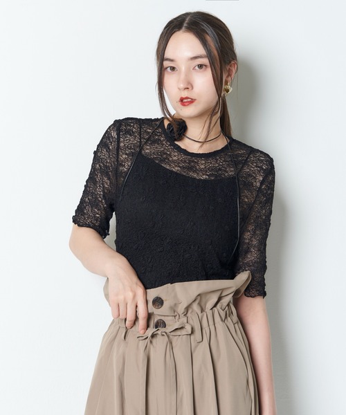 My shawty(マイシャウティー)の「lace short sleeve(Tシャツ/カットソー・レディース・ホワイト/チャコールグレー/ブラック・FREE)」の8枚目の写真