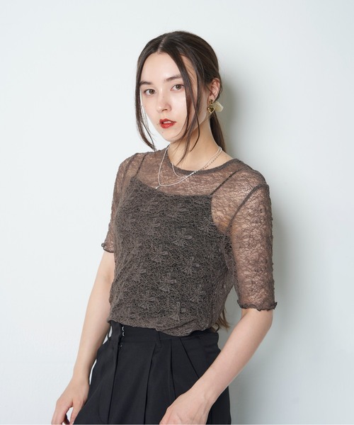 My shawty(マイシャウティー)の「lace short sleeve(Tシャツ/カットソー・レディース・ホワイト/チャコールグレー/ブラック・FREE)」の10枚目の写真