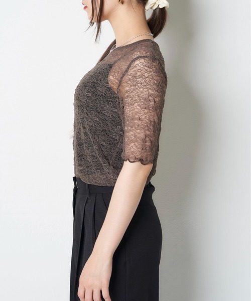 My shawty(マイシャウティー)の「lace short sleeve(Tシャツ/カットソー・レディース・ホワイト/チャコールグレー/ブラック・FREE)」の11枚目の写真