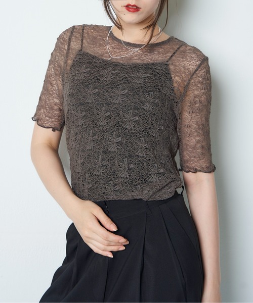 My shawty(マイシャウティー)の「lace short sleeve(Tシャツ/カットソー・レディース・ホワイト/チャコールグレー/ブラック・FREE)」の12枚目の写真