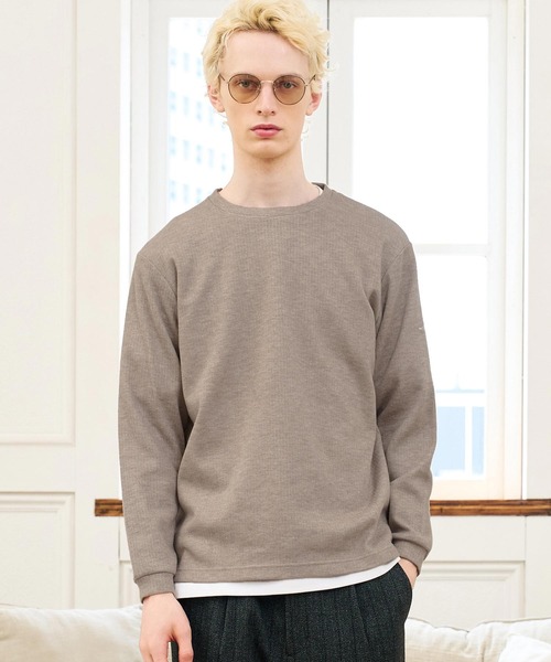CALL&RESPONSE（コールアンドレスポンス）の「mlt5768- 長袖PO ﾏｲｸﾛｹｰﾌﾞﾙﾆｯﾄｿｰ(264-1321-03)（Tシャツ/カットソー・メンズ・ブラック/グレイッシュベージュ・5/4/2）」の4枚目の写真