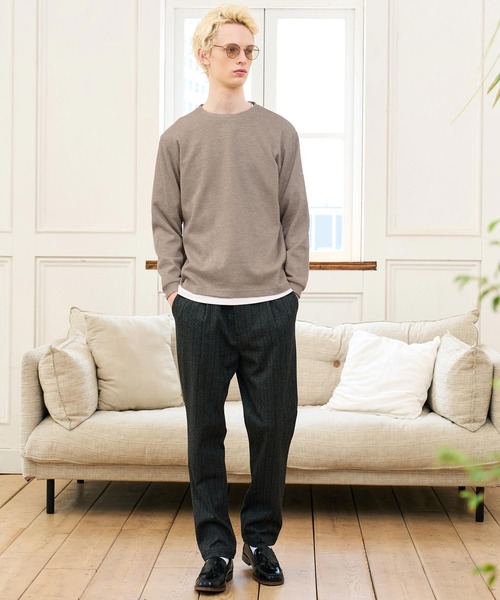 CALL&RESPONSE（コールアンドレスポンス）の「mlt5768- 長袖PO ﾏｲｸﾛｹｰﾌﾞﾙﾆｯﾄｿｰ(264-1321-03)（Tシャツ/カットソー・メンズ・ブラック/グレイッシュベージュ・5/4/2）」の5枚目の写真